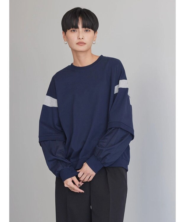 AMERICAN HOLIC 袖異素材ミニ裏毛プルオーバー Navy