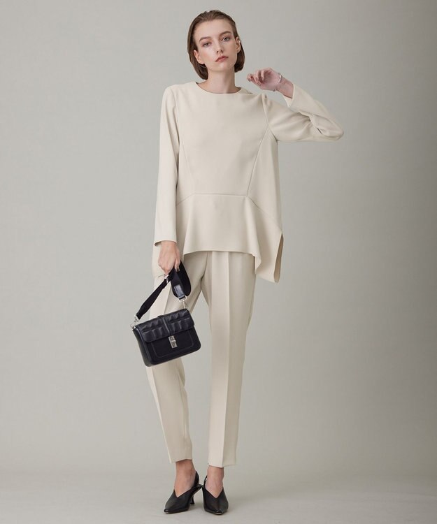 ICB 【洗える】ライトダブルクロス ペプラムブラウス トープ系