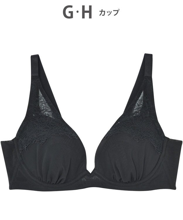 WACOAL ブラジャー 【小さく見せるブラ】 着やせ効果 ボリュームを逃がしてほっそり 脇高設計 Hカップまで対応 大きいサイズ レディース フルカップ BMM322 /ワコール ブラック