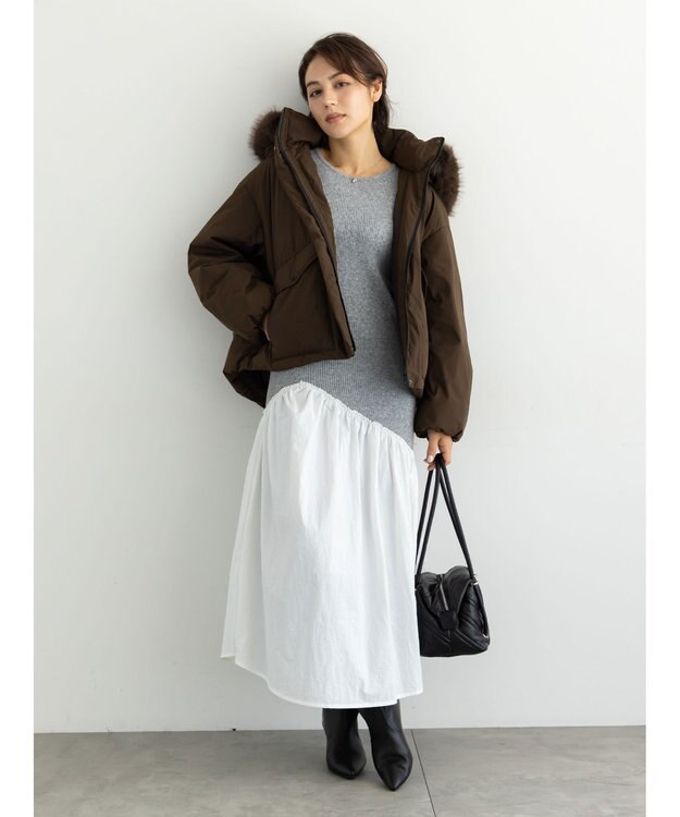 Te chichi 【宮本茉由着用】リブニットドッキングアシメワンピース グレー