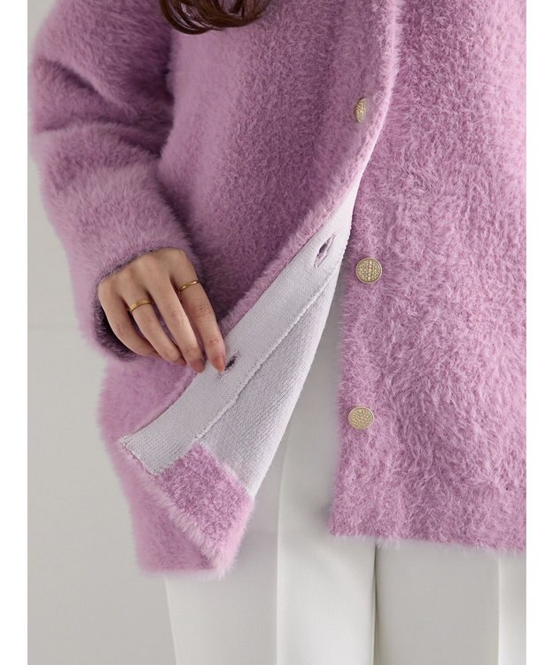 Te chichi ダブルフェイスフェザーカーディガン パープル