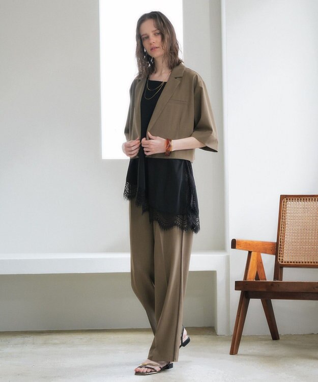 YECCA VECCA サイドラインパイピングストレートパンツ Brown