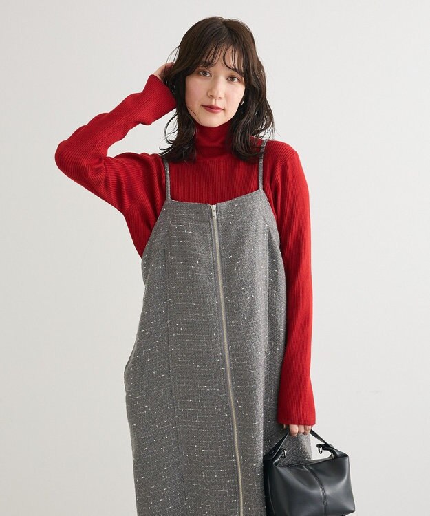Green Parks フロントＺＩＰツイードキャミワンピース Gray