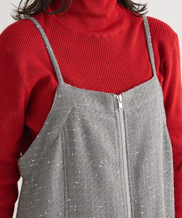 Green Parks フロントＺＩＰツイードキャミワンピース Gray