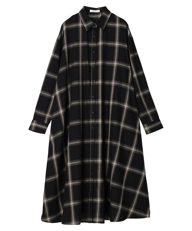 Green Parks ビエラチェックシャツワンピース Black