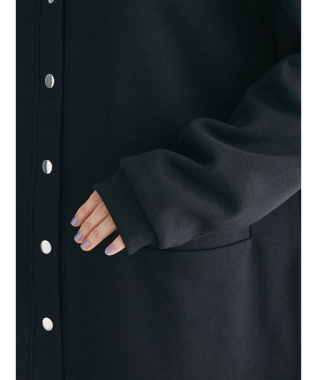 Green Parks 裏起毛ミディ丈ドットボタンカーディガン Black