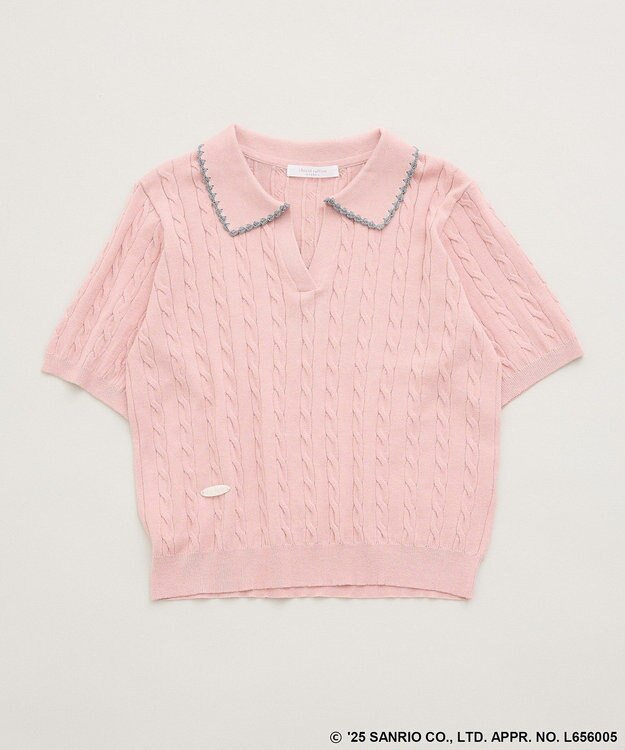 Green Parks チャーミーキティ／衿付き半袖ケーブルニット Pink