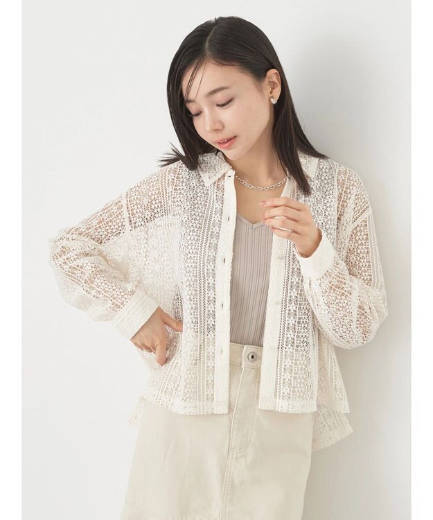 earth music&ecology レースショートシャツ Off White