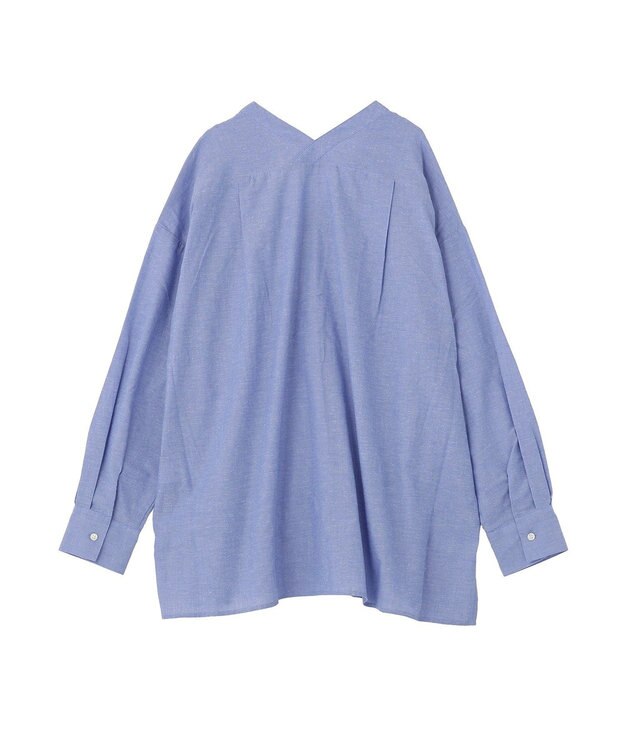 Green Parks 綿麻混Ｖネックオーバーサイズシャツ Sax