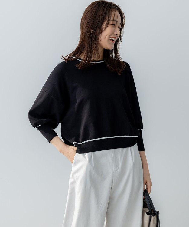 組曲 ドルマンスリーブ7分袖 ニットＴ ブラック系