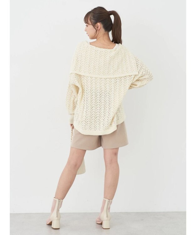 earth music&ecology ビッグカラーニットプルオーバー Ivory