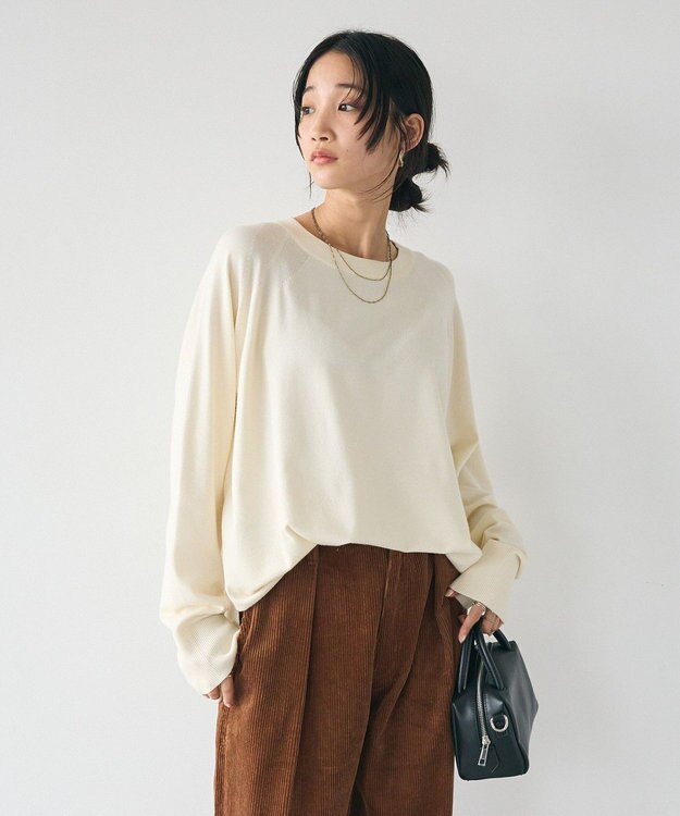 CRAFT STANDARD BOUTIQUE 洗える/とてもちラグランニットプルオーバー Ivory