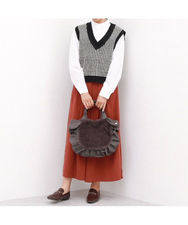 UNBILLION カシュカシュ cachecache / 下がりリボンエコファーコンビラウンドトート GY