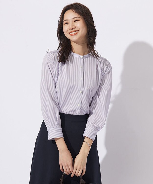 J.PRESS LADIES 【WEB限定カラーあり】ストライプジャカード バンドカラー カットソー ラベンダー系1