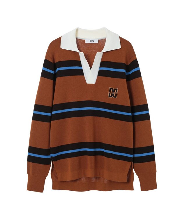 DAKS Vネックボーダーニットトップス ブラウン