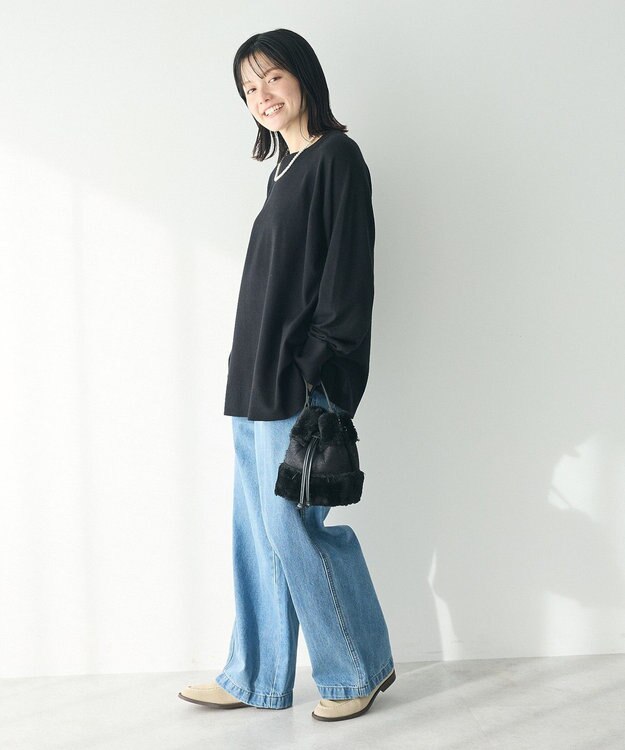 CRAFT STANDARD BOUTIQUE 洗える/とてもちラグランニットプルオーバー Black