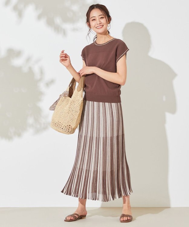 ANY SIS 【セットアップ可】シアーマルチカラーニット スカート ブラウン