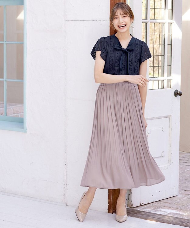 Tiaclasse L 【洗える/ウエストゴム】 ジョーゼットプリーツスカート モカ