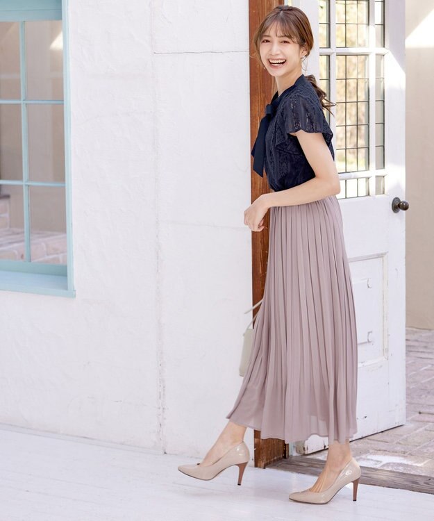 Tiaclasse L 【洗える/ウエストゴム】 ジョーゼットプリーツスカート モカ