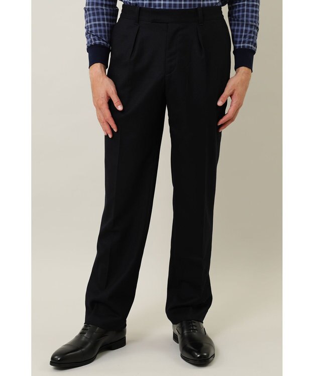 DAKS ウールストレッチフランネルパンツ ネイビー