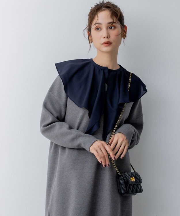 組曲 L シフォンツイルラッフル ブラウス ネイビー系