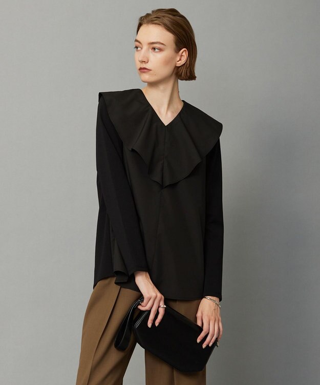 ICB L 【洗える】ハイゲージポンチ ラッフルカラープルオーバー ブラック系