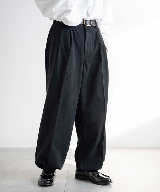 WEGO 【ウエストゴム】スーパーバギーデニムスラックス ブラック