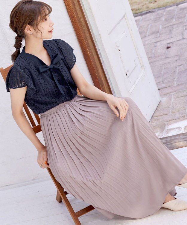 Tiaclasse L 【洗える/ウエストゴム】 ジョーゼットプリーツスカート モカ