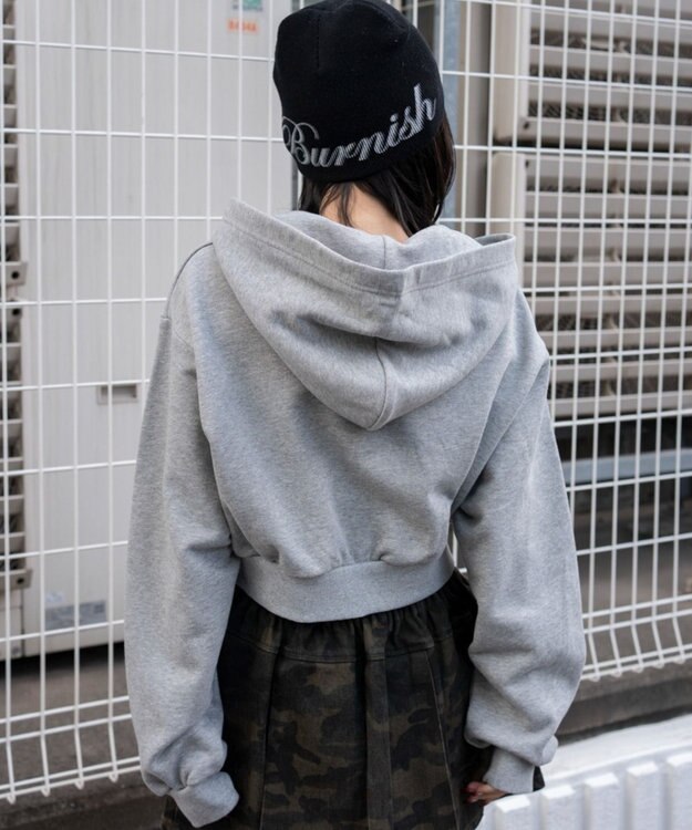 WEGO グラフィックショートZIPパーカー 杢グレー