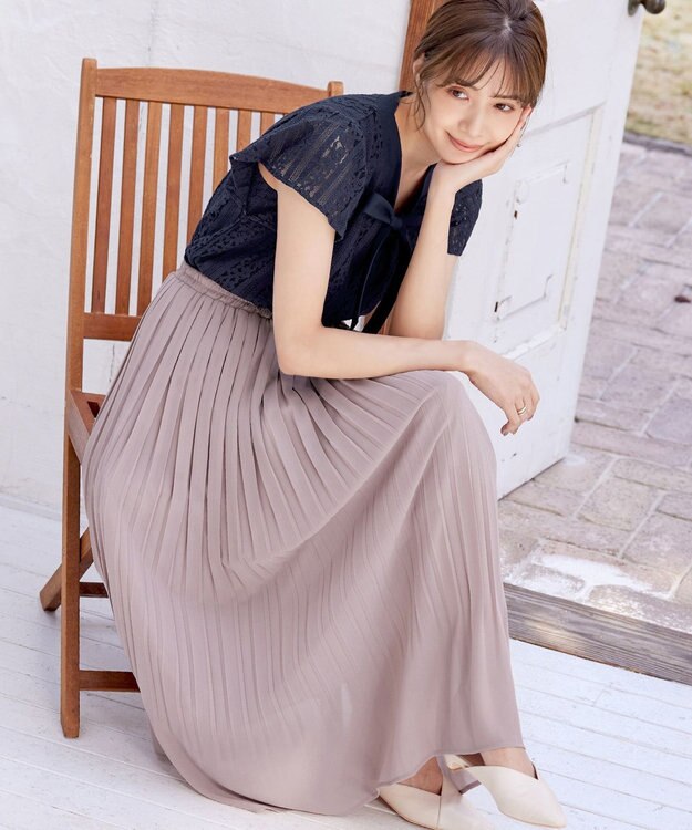 Tiaclasse L 【洗える/ウエストゴム】 ジョーゼットプリーツスカート モカ