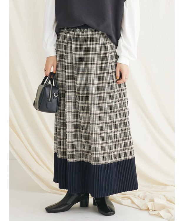 CRAFT STANDARD BOUTIQUE 配色チェックプリーツスカート Check Beige