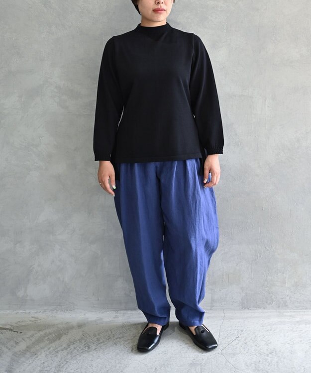 muuc 〈高品質ベルギーリネン100%〉ウエストゴムあり タックデザインスラックスパンツ ブルーネイビー