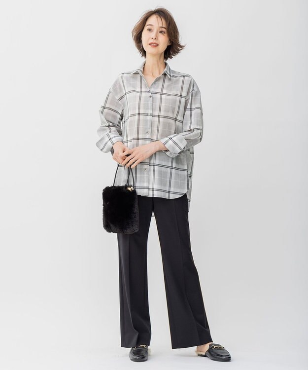 自由区 L 【セット可/洗える】オータムチェック ドロップショルダー ブラウス ライトグレー系4