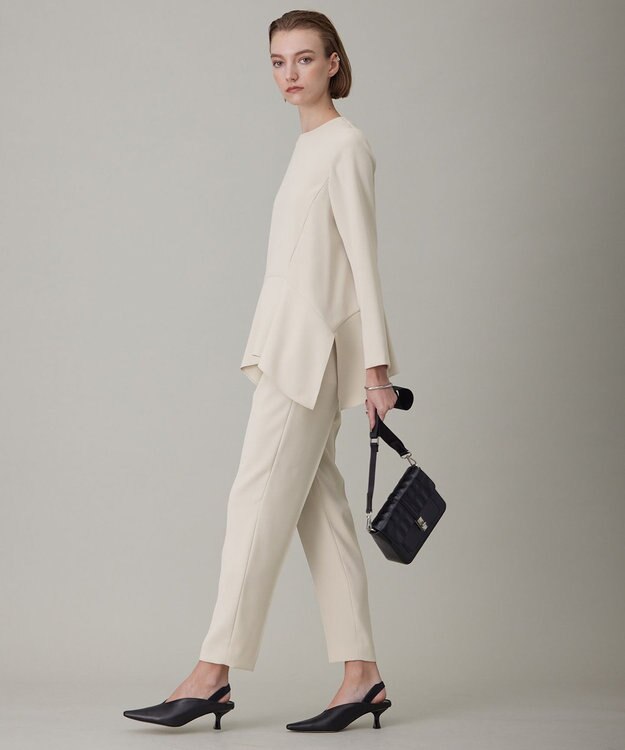 ICB 【洗える】ライトダブルクロス ペプラムブラウス トープ系