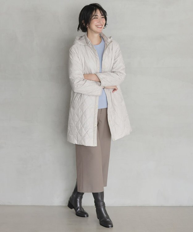 J.PRESS LADIES S 【WEB限定カラーあり・2way】コンパクトタフタキルティング  フーデッド コート アイボリー系