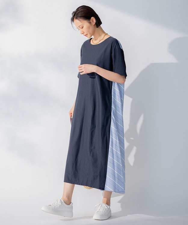 自由区 【洗える】コンビネーションシャーティング ワンピース ネイビー系1