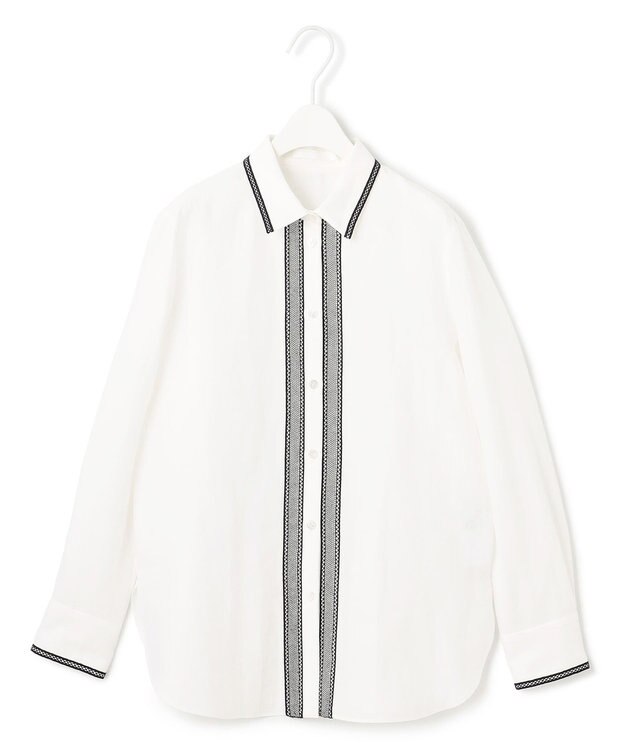 ICB 【日本製】 コットンリネンタンブラー ブラウス オフホワイト×ブラック系