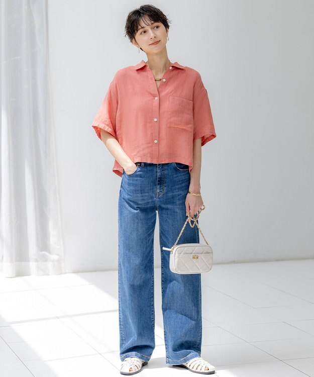 23区 【接触冷感】23区DENIM サマー ストレート ワイド パンツ ウォッシュドブルー系