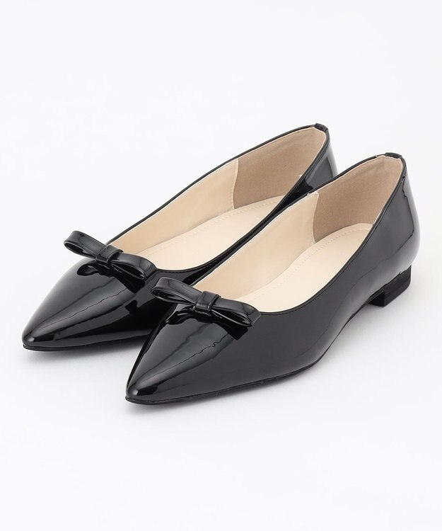 組曲 【晴雨兼用】ポインテッドリボンパンプス ブラック系