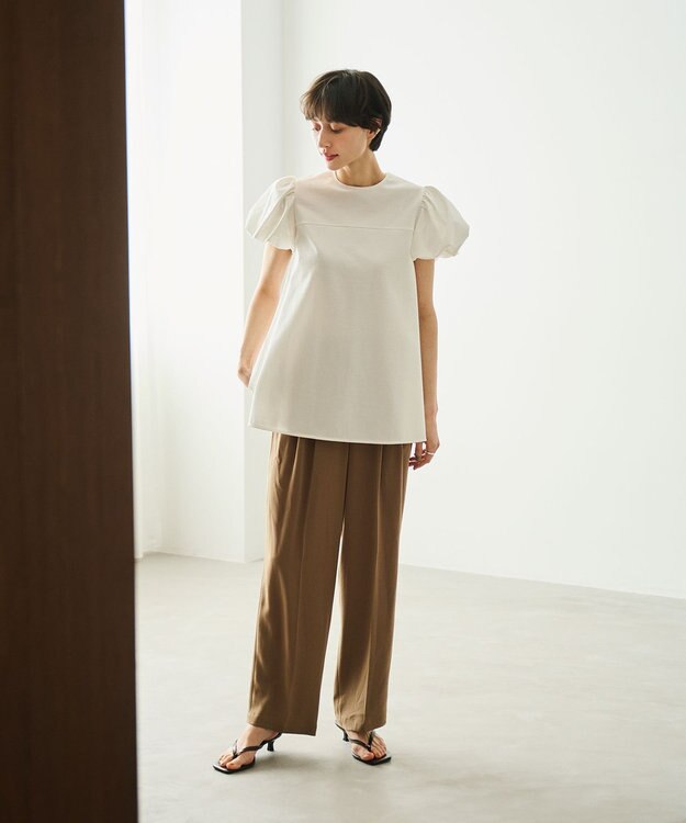 #Newans 【洗える】Aラインパフスリーブカットソー ホワイト