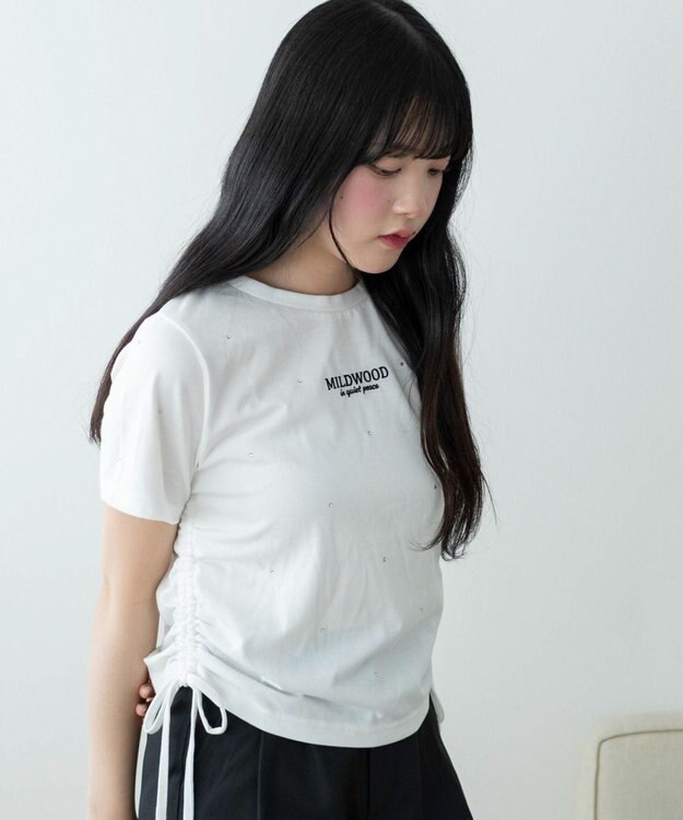 WEGO ビジューサイドドロストショートT ホワイト