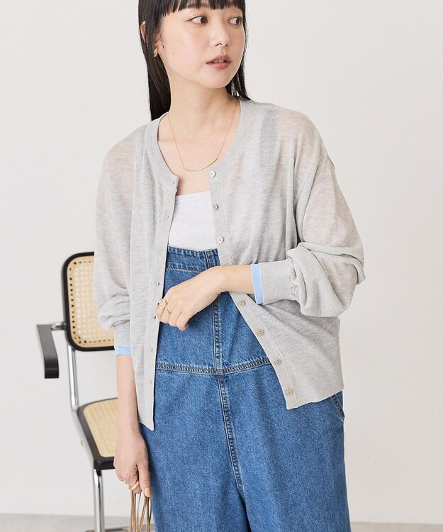 AMERICAN HOLIC シアー配色ニットカーディガン Light Gray