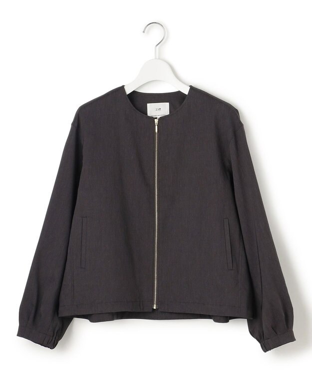 23区 L 【洗える】リネンレーヨンストレッチ ブルゾン ダークブラウン系