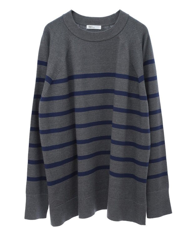 CRAFT STANDARD BOUTIQUE 洗える/とてもちラグランニットプルオーバー Border Gray