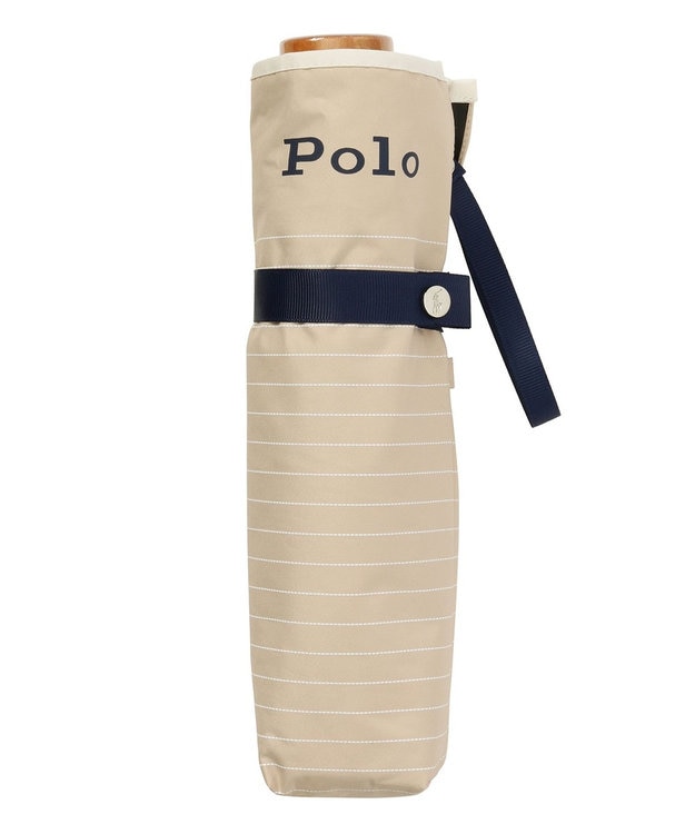 MOONBAT POLO RALPH LAUREN 晴雨兼用日傘 折りたたみ傘 ボーダー×パイピング／一級遮光 遮熱 UV ベージュ