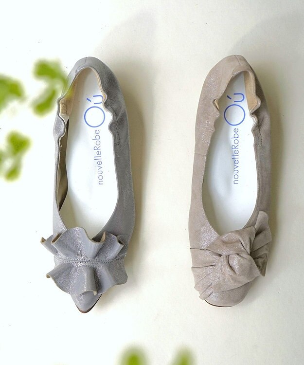 nouvelleRobe Oū 新色追加【本革・高反発】Heel Round Ribbon ヒールパンプス ベージュメタリック