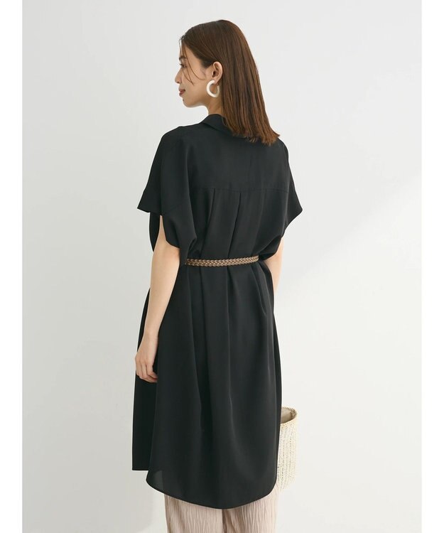 Green Parks ＳＥＴ２点　合皮ベルト＋ミディシャツワンピース Black