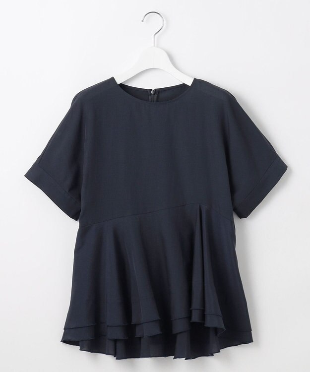 自由区 【洗える】ソフトリネンペプラム ブラウス ネイビー