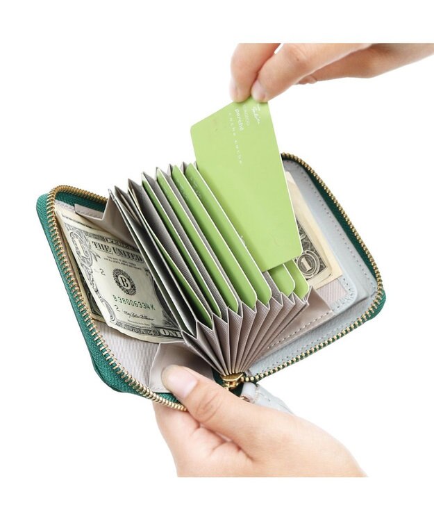 UNBILLION ペルケ perche / ドット型押し・ジャバラカードウォレット グリーン