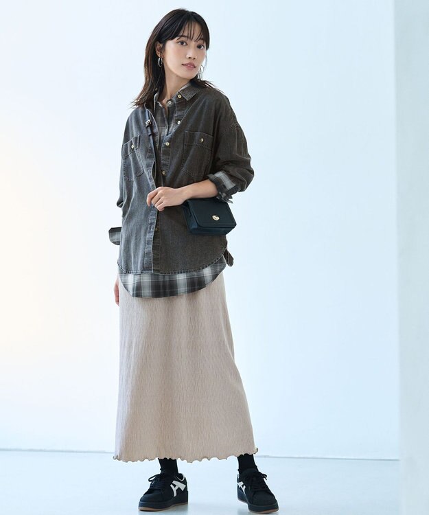 ANY L 【ウエストゴム】シュリンクベロアスカート ベージュ